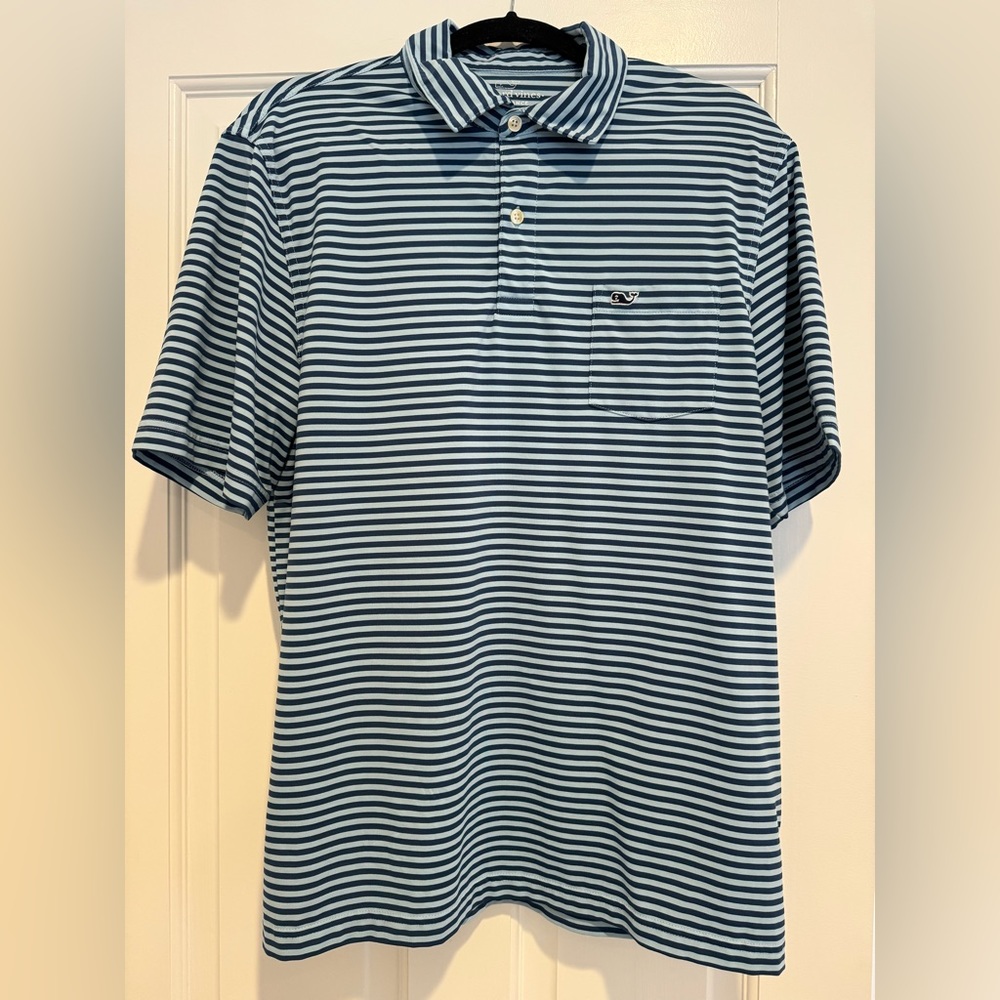 Men’s Vineyard Vines Medium Polo Navy & Light Blue Stripes